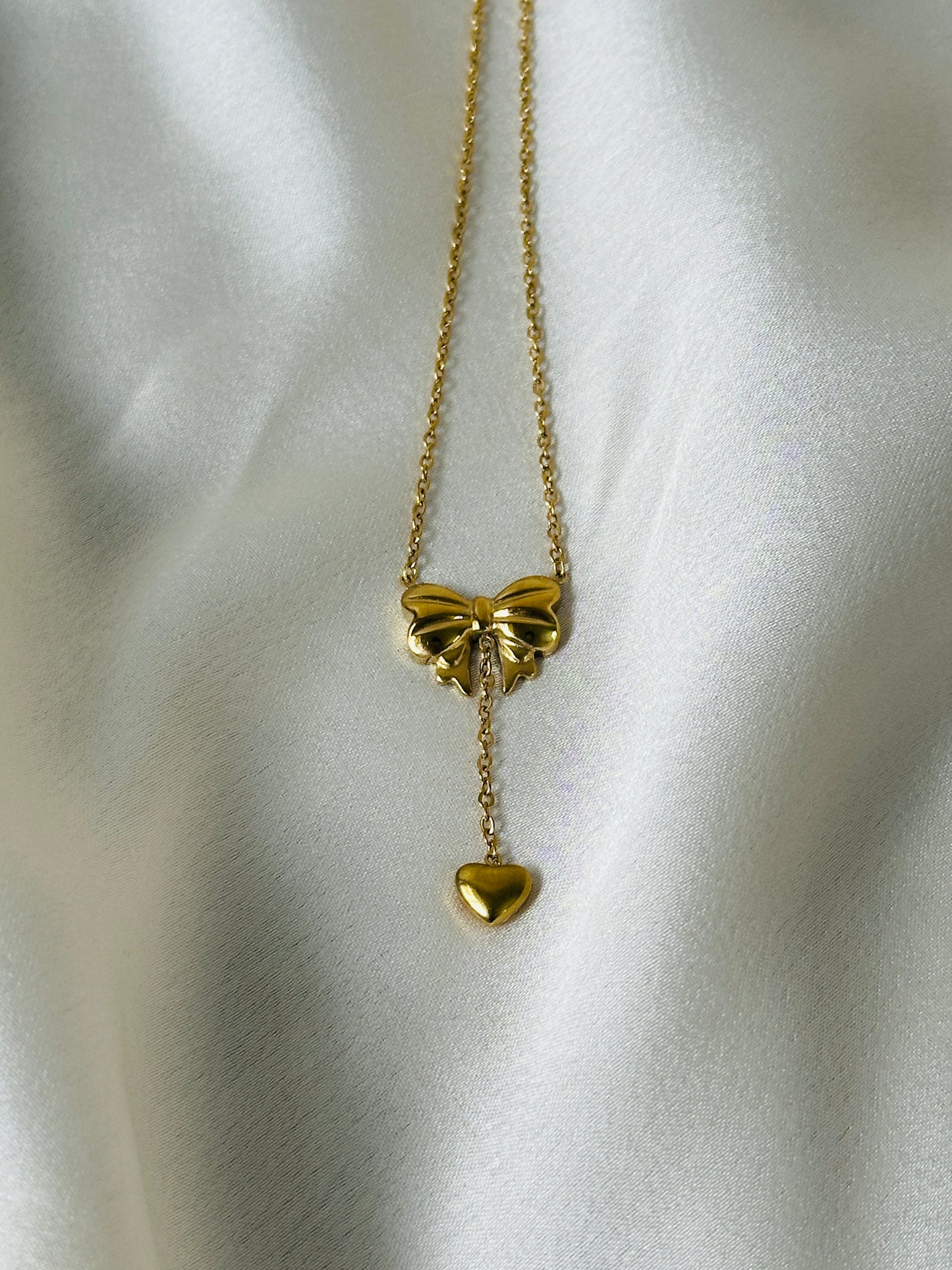 Heart Themed Bow Pendent Necklace