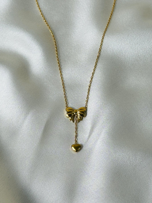Heart Themed Bow Pendent Necklace